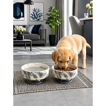 Mama Kabı Kedi Ve Köpek Ayaklı 2 Li Seramik Doğal Mama Ve Su Kabı Gri Marble