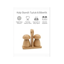 Doğal Bambu Kalp Stantlı Modern Mantar Tasarım Ahşap Tuzluk Biberlik Sunum Takımı Dekor Tuzluk Bambu