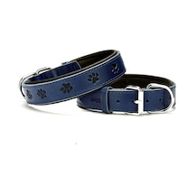 Doggie Comfort Deri Pati Desenli Köpek Boyun Tasması Medium Mavi