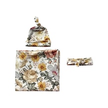 Sones Yeni Doğan Bebek Üç Parçalı Kundak Atkı Şapka Kafa Bandı Çiçek-4 Çok Renkli