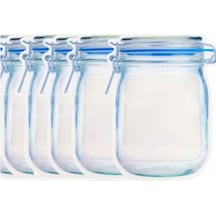 5 Adet Büyük Kavanoz Görünümlü Kilitli Saklama Poşeti Mavi 600 ML