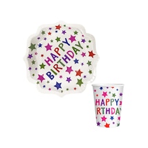 Yıldız Desenli Happy Bırthday Temalı Karton Tabak Bardak 8 Li