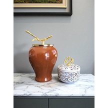 Dekoratif - Kahverengi Şah Küp Ceramic Obje Gold