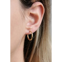 Altın Kaplamalı Gümüş 13 Mm Halka Küpe - K094201