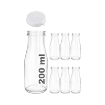 200 Ml Şeffaf Şişe Süt, Ayran, Su, Limonata, Meşrubat Şişesi 200 Cc Yırtmalı Kapaklı Cam Şişe 6 Adet 6, Beyaz Kilitli Kapak, 200 Çok Renkli