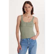 Tudors Kadın Modal Kumaş Standart Fit İnce Askılı U Yaka Düğmeli Mint Body Atlet-34409 Mint