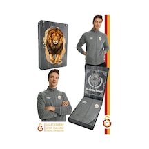 Gsstore Galatasaray Lisanslı Dik Yaka Fermuarlı Gri Sweat Gs Aslan Baskılı Hediyelik Ahşap Kutulu Gri