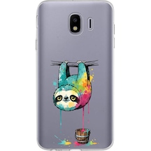 Samsung Galaxy J4 İle Uyumlu Splash Tembel Hayvan Tasarımlı Şeffaf Silikon Kılıf Şeffaf