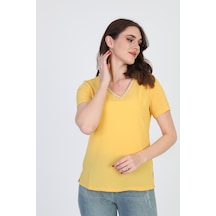 Ella Camelia Kadın Yaka İşlemeli Bluz 9E013 Sarı