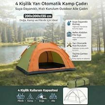 4 Kişilik Yarı Otomatik Kamp Çadırı Suya Dayanıklı, Hızlı Kurulumlu Outdoor Aile Çadırı, Doğa, Kamp Ve Renkli