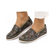 N Napa Shoe Np.108.fç.yeşil.sneaker Napa Shoe Kadın Hakiki Deri Günlük Comfort Ayakkabı Çiçek Desenli Haki