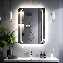 Rectavision Beyaz Led'li Kumlamalı Lavabo & Banyo Aynası Dokunmatik Sensörlü 80 X 60