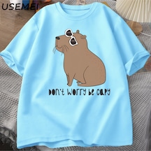 Flood Of Style Endişelenmeyin Capy Müthiş Sevimli Capybara T-shirt Adam Rahat Pamuk Yaz T Shirt Kısa Kollu B Mavi