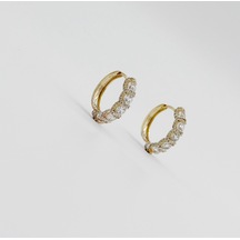 14k Gold Plated Cinq Pierres Hoop Küpe