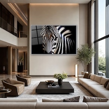 Karanlıkta Zebra Yakın Plan Gümüş Çerçeveli Cam Tablo