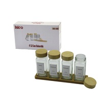 4pcs Bambu Kapaklı Cam Tuzluk - Biberlik - Baharatlık 120ml Bx40 Diğer