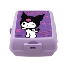 Wiggle Kuromi Temalı Lisanslı 4 Bölmeli Plastik Çocuk Beslenme Kutusu - Yemek Saklama Kabı Kaşık Ve Çatallı Lila-2 Bakır