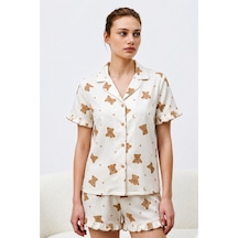 Kadın Premium Fırfırlı Kar Beeyaz Pijama Takımı Kar Beyaz