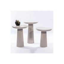 Wood Wooden 3 Lü Set Fitilli Mantar Yan Sehpa Modern Beyaz Renk F