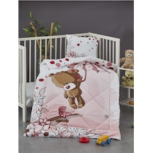 Komfort Home Ayıcık Baskılı %100 Pamuklu Silikon Elyaf Bebek Yorganı+Yastık