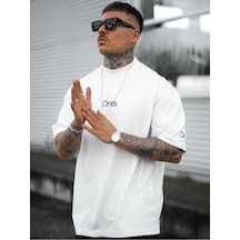 Tarzsokak Unisex One Kol Hilal Baskılı Oversize %100 Pamuk Beyaz