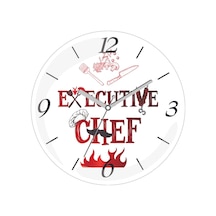 Executive Chef Şef Mutfak Çap 30 Bombeli Gerçek Cam Duvar Saati Siyah