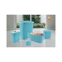 5 Parça Örgü Desenli Plastik Banyo Seti Çamaşır Se Cpr-8152-47e41 Mavi