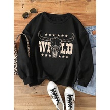 Coke Serisi Letter & Cow Head Print Thermal Pullover-trzksw1859 Kayısı