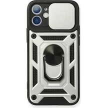 Mey İthalat Apple Uyumlu iPhone 12 Mini Kılıf Pars Lens Yüzüklü Silikon - Gümüş