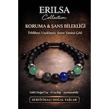 Sertifikalı Koruma Nazar Şans Bilekliği - Aventurin Jasper İyolit Dumanlı Kuvars Akik Taşı Çok Renkli