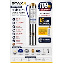 Staxx 4sdm8/17 3hp Derin Kuyu Dalgıç Pompa Seti 109 Metre Dik Basma 15 Ton Su Kapasiteli 2'' 220v