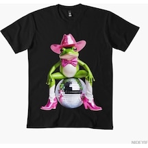 Tarzsokak Pembe Disko Cowgirl Kurbağa T-shirt Erkekler Kadınlar Için % 100% Pamuk T Shirt Kısa Kollu Üs Çok Renkli