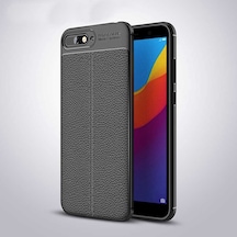 Huawei Y6 2018 Kılıf Deri Görünümlü Renk Atmayan Dayanaklı Silikon Kapak Niss