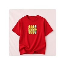 Herkesemoda Ayçiçek Demeti Baskılı Kadın Bisiklet Yaka Pamuklu T-shirt Kırmızı