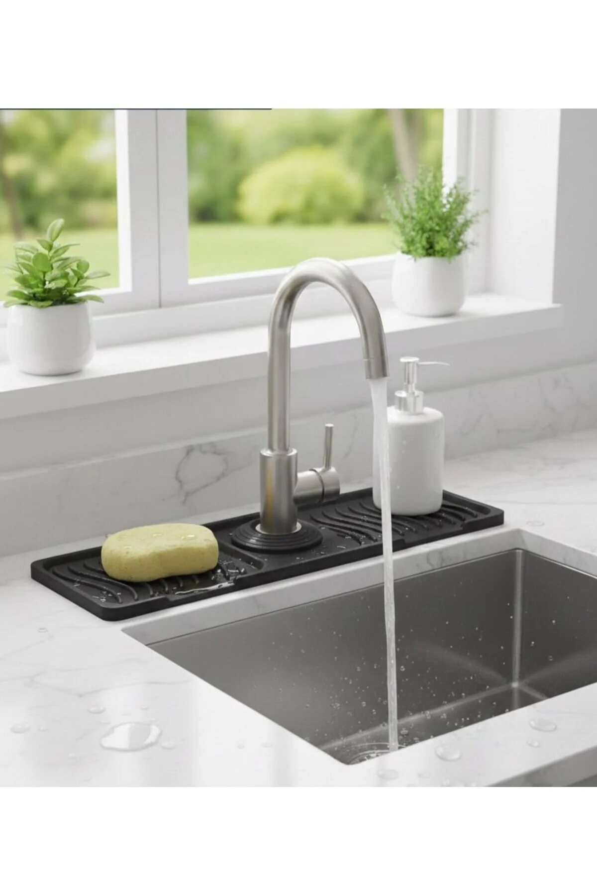 Silikon Musluk Matı Damlalık Suyu Önleyici Lavabo Kurutma Pedi Musluk Arkası Organizer