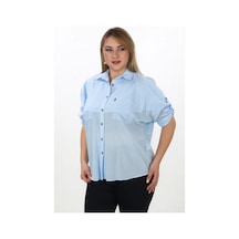 Lady Majestic %100 Cotton Yazlık Organik Büyük Beden Kadın Gömlek Mavi