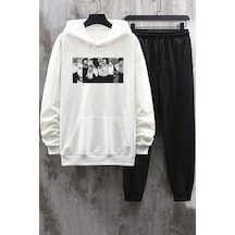 Tarzsokak Unisex Naruto Baskılı Eşofman Takımı Kp-siyah-anıme-esh-siyah Beyaz