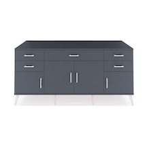 Kronos Konsol Tek Raflı 5 Çekmeceli 4 Kapaklı 176x59x83 Antrasit-antrasit/antrasit Antrasit