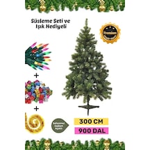 Premium Kutu Süsleme Seti Yılbaşı Çam Ağacı Renkli Işığı Yeni Yıl Süsleri Noel Paketi 300 Cm 900 Dal