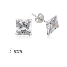 Gümüş Kare Tek Taş Zirkon Küpe - 5 mm