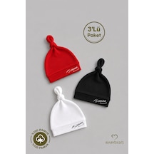 Babyden's Atatürk İmzalı Yenidoğan Bebek Şapka Seti 3 Lü Paket %100 Pamuklu Unisex Bebek Bere Takımı Beyaz - Kırmızı - Siyah