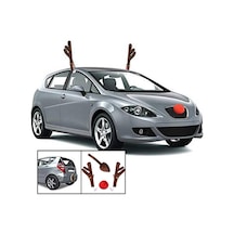 Ren Geyiği Dekorasyon Otomobil Araç Burun Boynuz Kostüm Seti Rudolph Noel Ren Geyiği Boynuzları Kırmızı Burun Süsleri Elk Boynuzları -