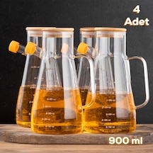 Porsima 001 4'lü Vakumlu Bambu Kapaklı Borosilikat Cam Yağdanlık