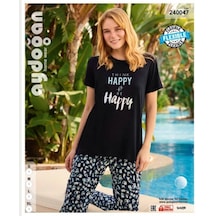 Aydoğan Homewear -think Happy Be Happy- Yazılı Viskon Yazlık Pija Çok Renkli