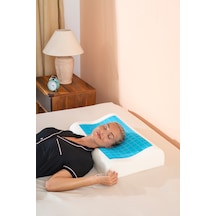 Visco Yüksek Ortopedik Boyun Destekli Serinleten Jelli Yastık 60x40x14/12cm Beyaz