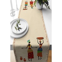 Pelangi Etnik Desenli Leke Tutmaz Kumaş Salon Mutfak Masa Değişik Ranır Modelleri Runner, Bej 40 X 140 Çok Renkli
