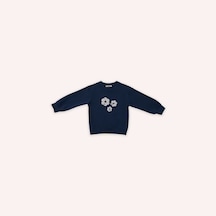 Panço Kız Çocuk Çiçek Aplike Detaylı Sweatshirt Lacivert