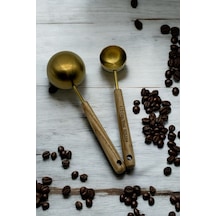 Morponi 2'li Ahşap Saplı Ölçü Kaşığı 8 Ml- 25 Ml Gold