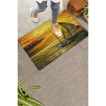 Valerine Life Deniz Gemi Ve Gün Batımında Huzur Temalı Welcome Hoş Geldiniz Kapı Önü Paspası 45x70cm Kahverengi