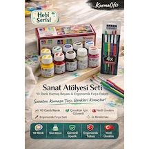 Kumaş Boyası Seti 10 Renk + Fırça Seti Sanat Atölyesi Paketi Canlı Renkler Krem